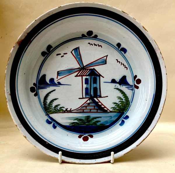 English Delftware Polychrome Decorated With A Windmill